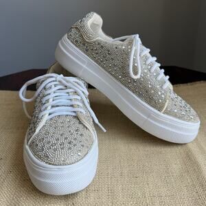 CORKYS HEY GIRL Bedazzle Clear Rhinestone Sparkle Platform Sneaker Shoes Size 7